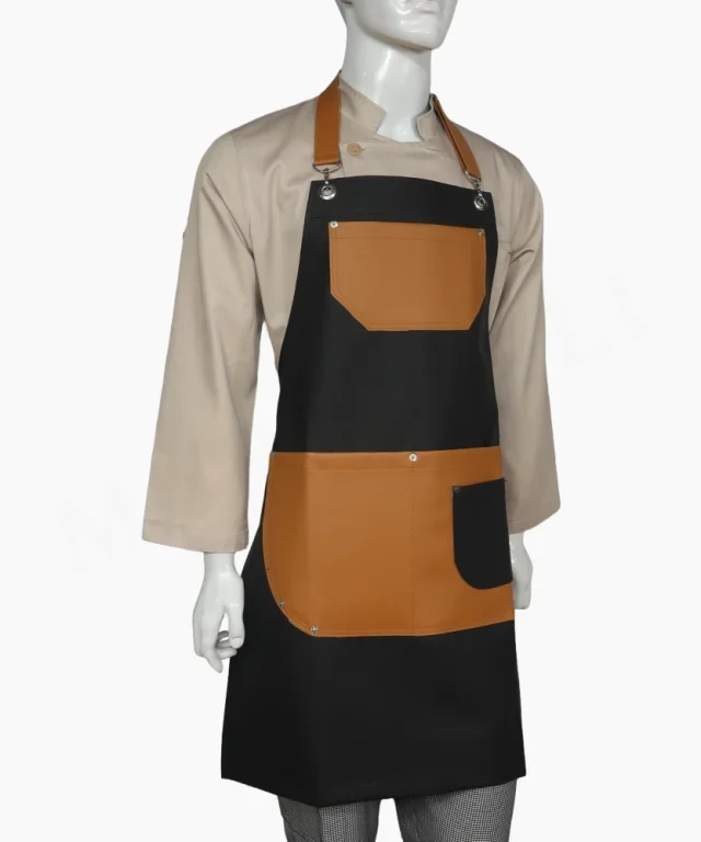 pechera ecocuero negro naranja chef cocina marinelli 2