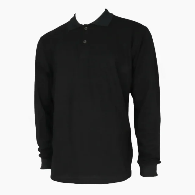 Polera Piqué Negra Unisex Manga Larga