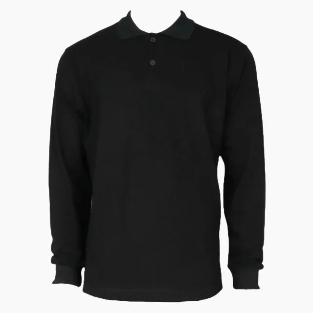 Polera Piqué Negra Unisex Manga Larga