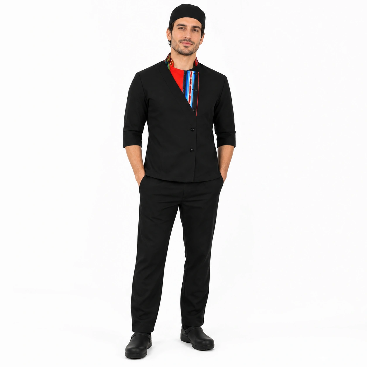 chaqueta chef negra detalles aguayo boton