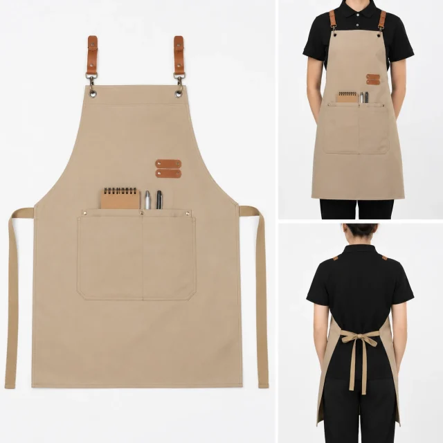 pechera delantal beige tiras cruzadas