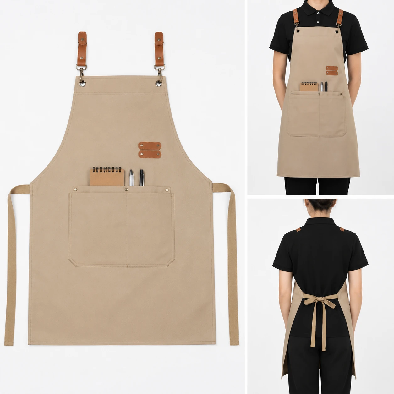pechera delantal beige tiras cruzadas