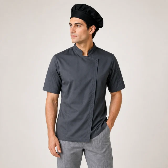 chaqueta chef gris boton