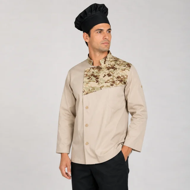 chaqueta chef marfil camuflaje boton