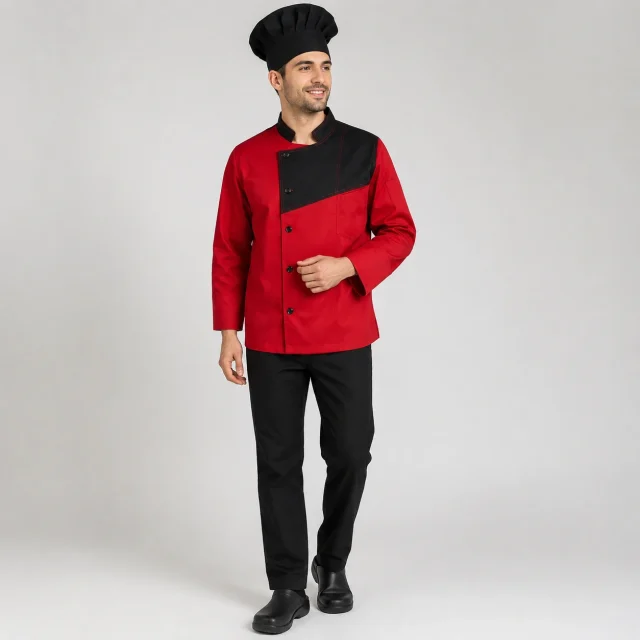 chaqueta chef rojo negro boton (3)