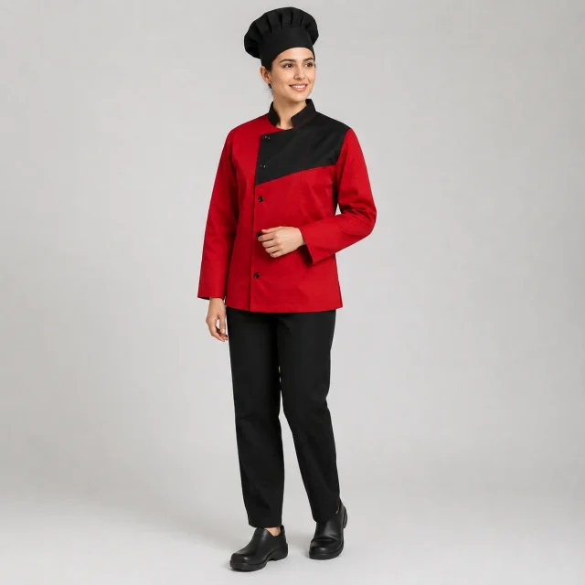 chaqueta chef rojo negro boton (4)