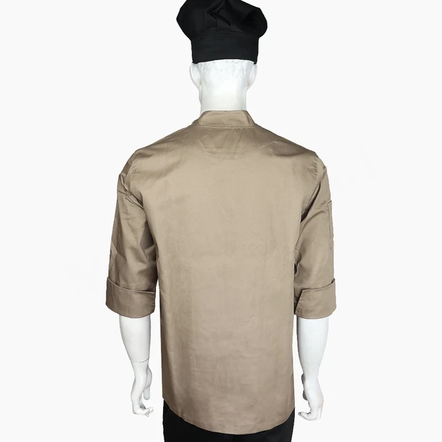 Chaqueta Chef Beige Oscuro Unisex Botones - Imagen 3
