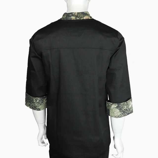 Chaqueta Chef Negro Camuflaje Unisex con Botón