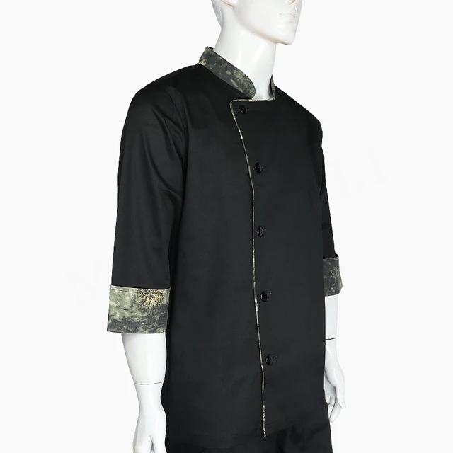 Chaqueta Chef Negro Camuflaje Unisex con Botón
