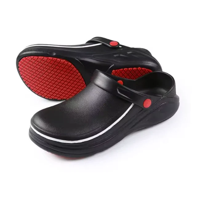 Zueco de Cocina Antideslizante Bicolor Negro/Rojo con Correa