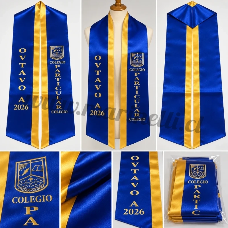 Estolas bordadas en tela raso azul rey con dorado